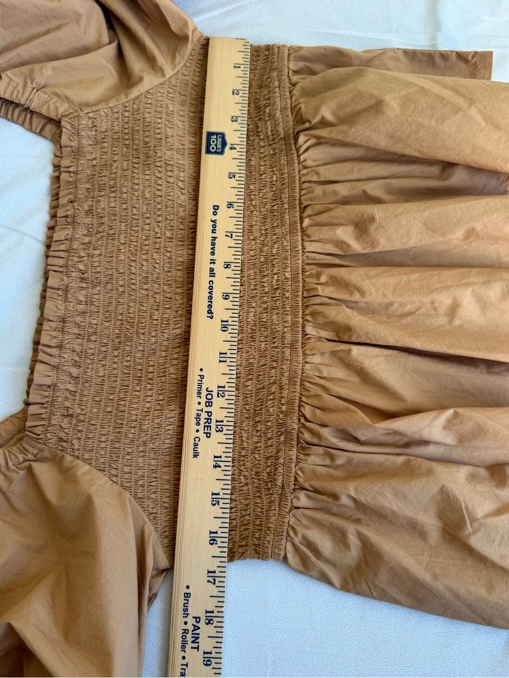 J.Crew Puff-Sleeve Smocked 100% Cotton Poplin Top tan Carmel‎ women xl cottage